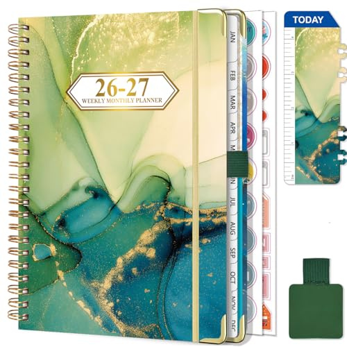 Gumiho Agenda Semainier 2026 2027 Spirale - A5 Planner (Juillet 2026 - Juin 2027)-Agenda Scolaire Avec boucle de stylo,Règle Signet & Autocollants de plan (Vert)