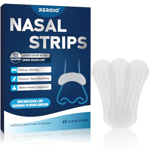 REROIO Nasal Strips for Snoring – Comfortable Nose Strips for Breathing,Anti Snoring Devices,Skin-Friendly Snoring Solution for Better Airflow & Restful Sleep