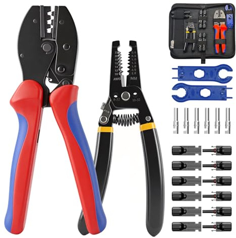 Kit de herramientas de crimpado solar con 6 pares de conectores solares, crimpadora, pelacables y 2 llaves inglesas