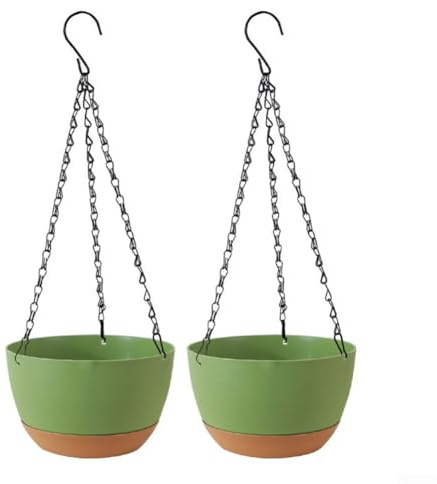 Vaso da fiori sospeso per piante da interno ed esterno, confezione da 2 cestini in plastica PP con diametro superiore da 20,5 cm, con fori di drenaggio e catena, auto-irrigante, leggero, estetica
