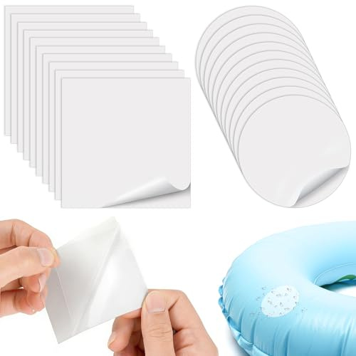 Leikedun 20 Stück Aufblasbares Flicken-Reparaturset, Selbstklebend Wasserdicht TPU, 10x Quadrate 7x7cm + 10x Rund 6cm – Geeignet für aufblasbare Pools, Schwimmring, Luftmatratzen (Transparent)