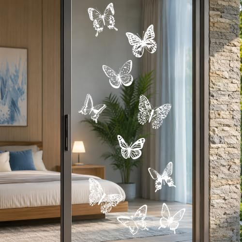 24 Pcs Anti Collision Window Stickers for Glass, Translucent Butterfly Window Decals to Deter Birds, Static Cling Bird Window Stickers Anti Collision, Prevent People and Bird Strikes on Windows Doors