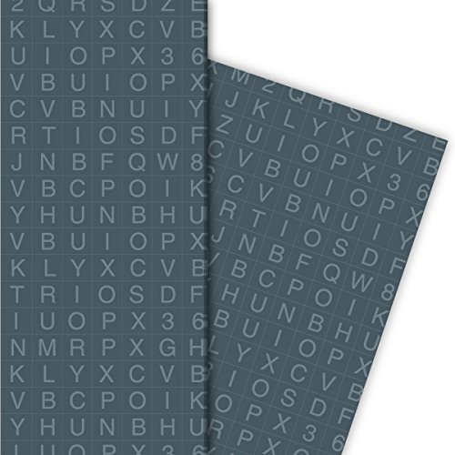 Modernes Alphabet Geschenkpapier auch zur Einschulung, grau, zum Schulanfang 32 x 48cm (4 Bögen) Dekorpapier, Papier zum Einpacken, für tolle Geschenk Verpackung und Überraschungen