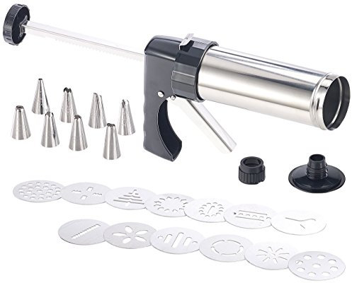 Rosenstein & Söhne Gebäckspritze: Profi-Edelstahl-Gebäckpresse & Garnierspritze, 13 Schablonen, 8 Tüllen (Teigspritze, Teigspritze Edelstahl, Professionelle)