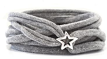 Armband aus Stoff - Wickelarmband Handmade grau meliert - Einheitsgröße, weiches Stoffband mehrfach gewickelt, unisex, mit versilbertem Stern - Geschenke für Frauen & Männer mit kleiner Botschaft