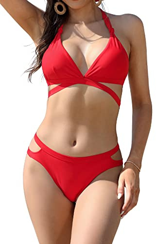 SHEKINI Bikini Set Damen Sexy Verstellbar Neckholder Push up Bikini Oberteil Zweiteiliger Badeanzug Brazilian Triangel Bikinihose