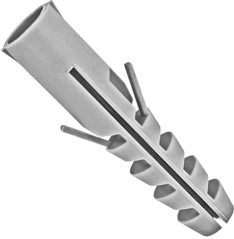MegaHaustechnik 100 Stück Kunststoff Dübel 8mm Durchmesser x 40mm Länge | passend für Ansatzschraube mit M6 Innengewinde für Rohr-Clips Schellen aus Kunststoff weiss mit Messingbuchse