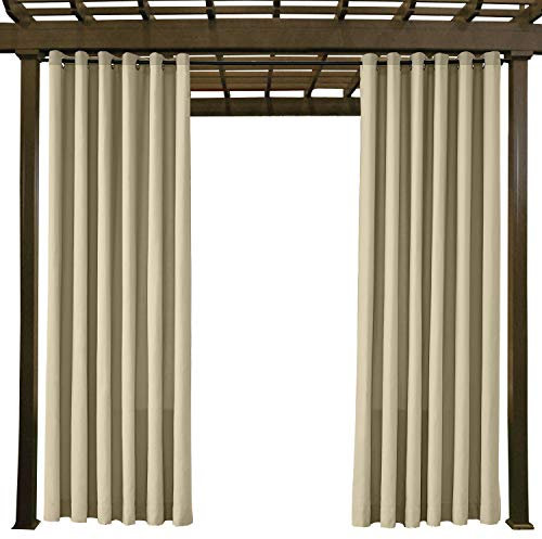 ChadMade Waterproof, Fade Resistant Outdoor Curtain Khaki 90 W x 72 L, Rustproof Grommet Eyelet Drapes For Front Porch, Pergola, Cabana, Covered Patio, Gazebo, Dock, and Beach Home (1 Panel).