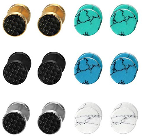 OIDEA [6 Paia Orecchini Uomo Donna Orecchini a Bottone Elegante e Semplice in Acciaio Inossidabile e Fibra di Carbonio Colore Oro Nero Argento Bianco Blu Verde Regalo Perfetto