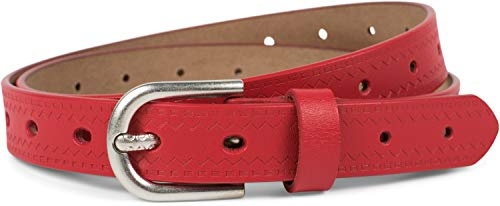 styleBREAKER Cinturón de cuero para damas liso con relieve en zigzag azteca y espinas en relieve, acortable 03010110, color:Rojo, tamaño:95cm
