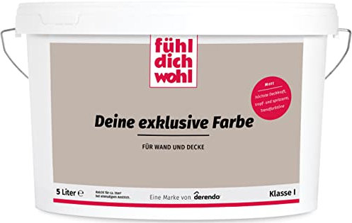 derendo Fühl Dich Wohl Deine Farbe braun, matte Wandfarbe braun, hohe Deckkraft, verschiedene Brauntöne zur Auswahl (5L, Cappuccino)