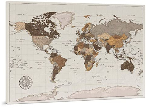Weltkarte Leinwand - Pinnwand Karte mit Pinnadeln - Pin drücken Reisekarte - Kunstdruck auf Kork - 3 Größen zur Auswahl - Safari Poster - Hergestellt von Tripmap