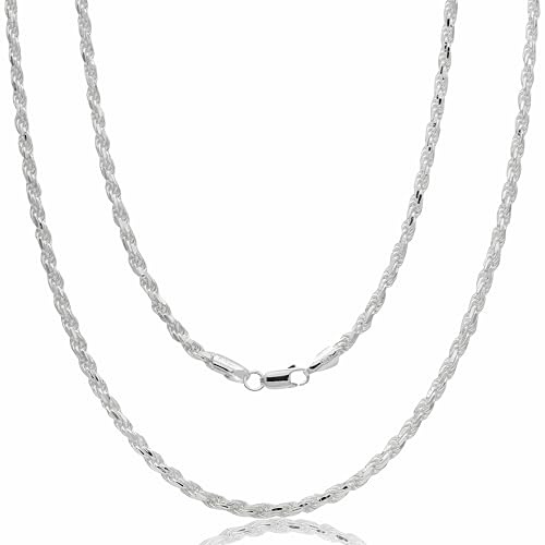 AKA Gioielli® - Kordelkette 4mm 925 Sterling Silber Massiv - Silberkette Herren Damen Halskette Längen: 50 55 60 65 70 80 90 cm
