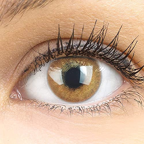 Sehr stark deckende und natürliche braune Kontaktlinsen SILIKON COMFORT NEUHEIT farbig Jasmine Braun + Behälter von GLAMLENS - 1 Paar (2 Stück) - DIA 14.00 - ohne Stärke 0.00 Dioptrien