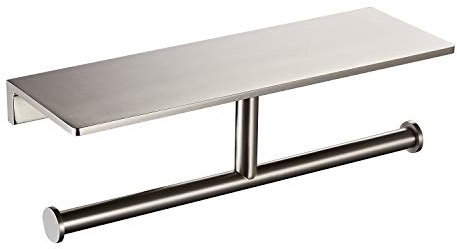 NSODOO Doppelrollen-Toilettenpapierhalter mit Ablage aus massivem Messing und erstklassigem Papiertaschentuchspender im Hotelstil, verschonte Aufbewahrung Nickel-Finish