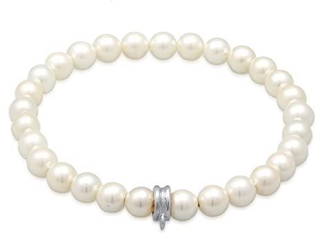Nenalina Damen Perlenarmband aus Süsswasserperlen (6 mm), Armband mit Charm-Träger aus 925 Sterling Silber, Charm-Armband Silber mit Perlen, Armschmuck für Frauen, Länge 16-19 cm