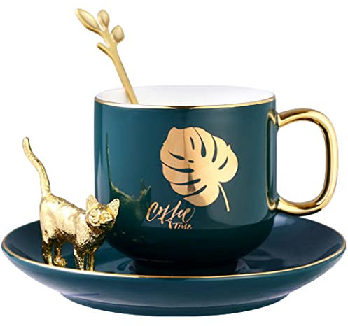 Tazzine caffè Particolari Moderne Tazzine E Piattini Espresso Piccoli, Tazza da caffè in Porcellana con Finiture Dorate, Tazza da 6,3 Once con Cucchiaio, per Gli Amanti del caffè