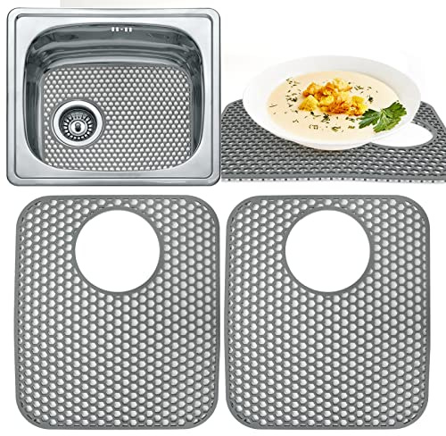 2 tappetini in silicone per lavello, pieghevoli, antiscivolo, protezione per lavello per fondo cucina, bagno, casa colonica (foro posteriore)