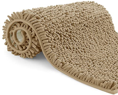 Poligono Microfiber Bathroom Rug, Long Pile 70x120 cm, WC Mats, Soft, Non-slip, Khaki