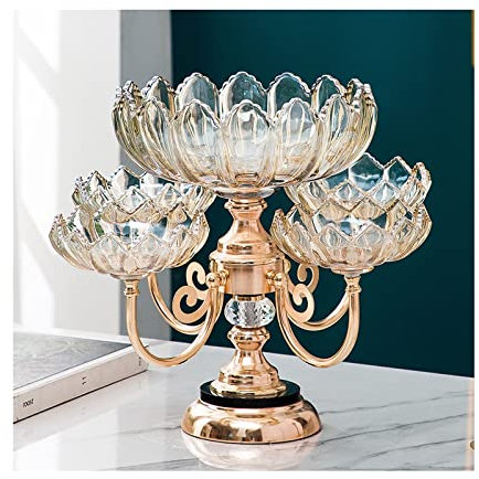 TOMYEUS Coupe Fruit Cristal Verre Fruit Plaque Nordique Maison Salon Table Basse Table créatif lumière de Luxe Snacks Multicouche Corbeille Fruit (Color : Five Grid-Rotatable)