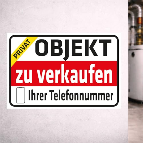 INDIGOS UG - Aluverbundplatte Schilder 3mm - Sicherheit - Objekt zu verkaufen - Privat - mit Ihrer Telefonnummer - Wunschtext - 300x200 mm - Hotel, Firma, Schutz, KITA, Arzt, Praxis, Wohnung