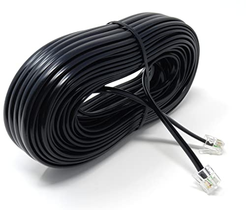 Drut Cavo telefonico Fisso ADSL (6P4C) da 20 m, RJ11 a RJ11, Cavo Piatto, Router Internet a Banda Larga BT ad Alta velocità da Maschio a Maschio, Modem, prolunga telefonica (65 Piedi, Nero)