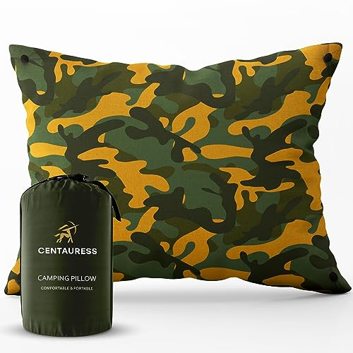 Centauress Small Backpacking Camping Pillow | Camp Pillow w/Machine-Washable Cover | Packable Travel Pillow w/Pouch + Strap | Hammock Pillow | Hiking | Camping Gear & Accessories
