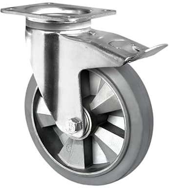 Schwerlastrolle Elastik Gummi 125 mm Lenkrolle mit Feststeller auf Aluminiumfelge