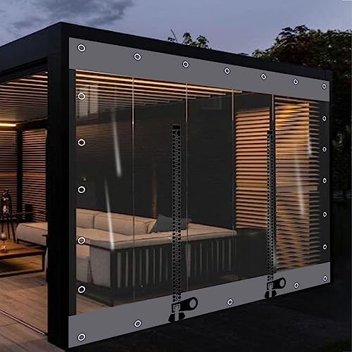 KOOEIN Lona Impermeable Cortinas Transparentes-Panel Lateral De Lona Alquitranada De Plástico Cortinas de Lluvia Plegables Exterior Cabaña Cortinas Laterales con Cremallera,W×H-2.5×3.3m(8.2 * 10.8ft)