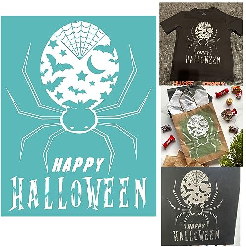 Siebdruck-Schablone mit Halloween-Motiven, wiederverwendbar, selbstklebend, Siebdruck, für Dekor/Druck auf Holz/Stoff/Wand/Tasse/Teller/Glas/Papier, Weihnachtsdekoration für Zuhause (21,6 x 27,9 cm)
