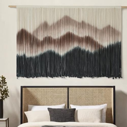 Macrame Wall Hanging Mountain Dip Dyed Brown Fiber Art Wall Decor 57W*35L