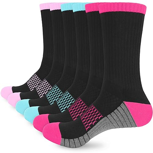 ouhos Women Ladies Cushioned Walking Hiking Socks Size 4-7, Black Thick Anti Blister Thermal Winter Work Sports Cotton Crew Socks 3 Pairs