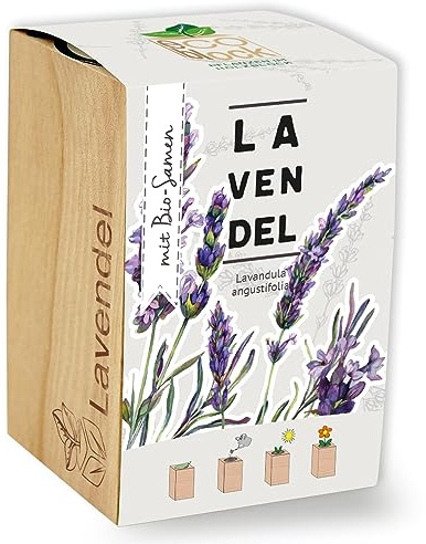 Feel Green ecoblock Lavendel, Bio Samen, Nachhaltige Geschenkidee (100% Eco Friendly), Grow Your Own/Anzuchtset, Pflanzen im Holzblock, Made in Austria