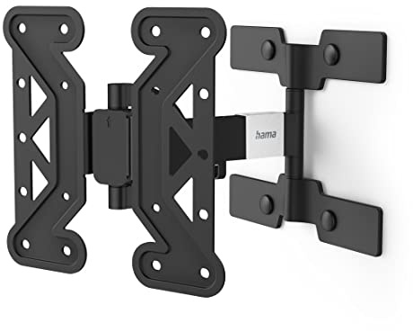 Hama TV Wandhalterung schwenkbar, neigbar, Slim (TV Wandhalterung 19-48 Zoll, VESA 100x100 bis VESA 200x200, bis 25kg, 2 Gelenke, ausziehbare Halterung, mit Fischer-Dübeln & Bohrschablone) schwarz