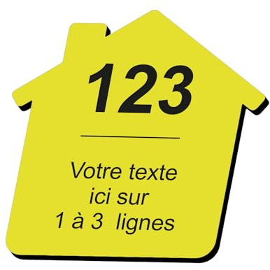 Plaque gravée personnalisée autocollante pour nom et numéro de boîte aux lettres en forme de maison design - jaune - format 8x8 cm