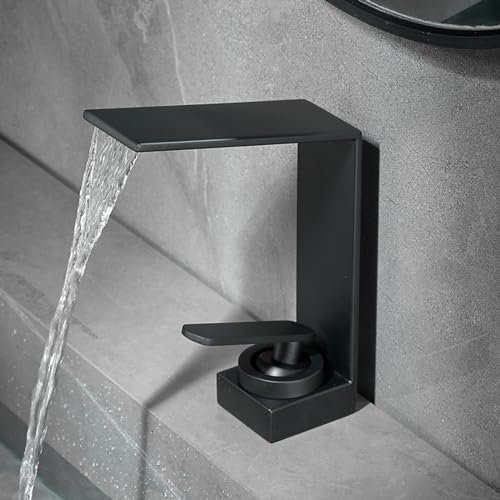 XJTNLB Mitigeur Cascade Salle de Bain Monocommande Mitigeur Vasque à Poser Laiton Chaud et Froid Robinet Cascade Lavabo,Noir,B