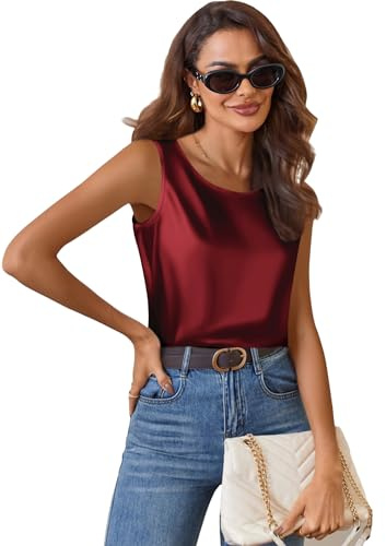 Zeagoo Top in Raso da Donna Elegante Canotta di Seta Basic Blusa con Scollo Rotondo Top Casual Senza Maniche S-XXL