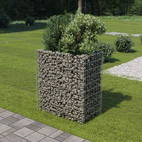 Homgoday Gabbione Letto Rialzato in Acciaio Zincato 90x50x100 cm, Fioriera da Giardino, Gabbione Fioriera Gabbione Pietra Cestino Recinto Esterno Gabbione