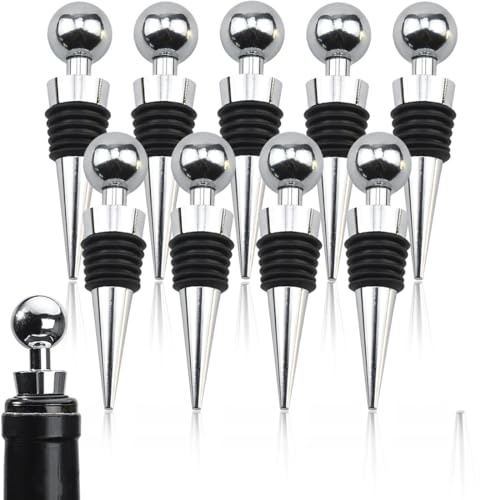 Wine Bottle Stoppers, 10 PCS Reusable Bottle Saver Sealer Wine Corks, Stainless Steel Champagne Stoppers, for Wine Champagne Prosecco Beer Spirits Collection, Bottle Saver Sealer