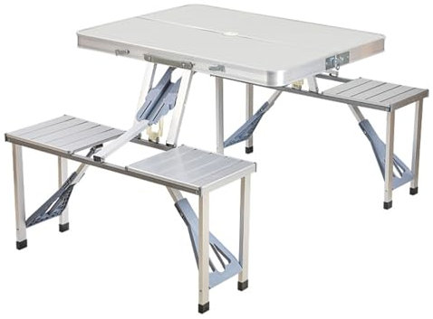 Campingtisch mit Stühlen Klappbar Set Aluminium, Einteiliger Tragbarer Tisch und Stühle Faltbarer Gartentisch Keine Montage und Leicht zu Tragen
