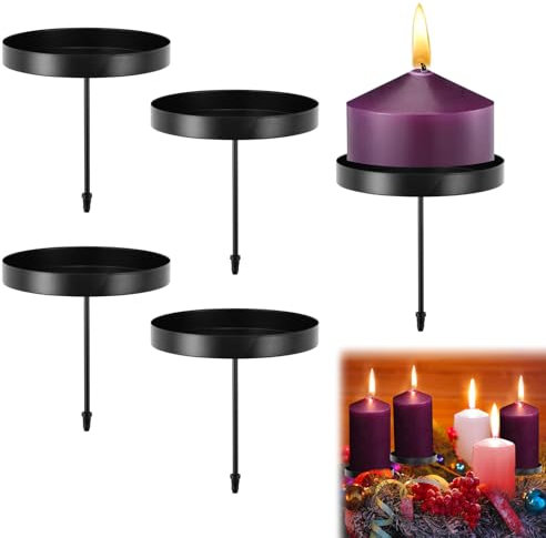 LPAMABA 5 Stück Kerzenhalter Adventskranz 8 cm Metall Kerzenständer mit Dorn Kerzenständer Schwarz Adventskerzenhalter Metall Kerzenleuchter Stabkerzenhalter für Weihnachten Deko Tischdeko Adventstag