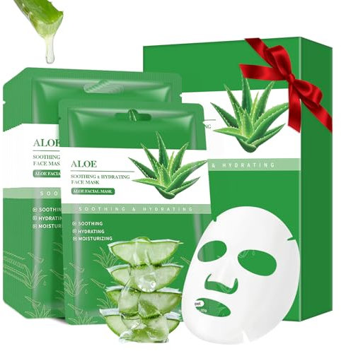 Pack of 10 Aloe Vera Face Masks Skincare Hydrating Face Masks Moisturizing Beauty Facial Mask Daily Care Sheet Mask for All Skin