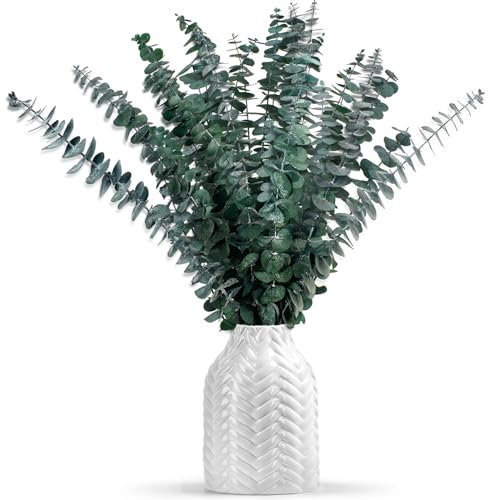 DINGHENG Eukalyptus Getrocknet, 16 Stück Getrockneter Eukalyptus Dekoblumen, 43cm Natürliche Trockenblumen für Hochzeiten, Tischdeko, Blumenarrangements, Heimdekoration, langlebige Eucalyptus-Blüten