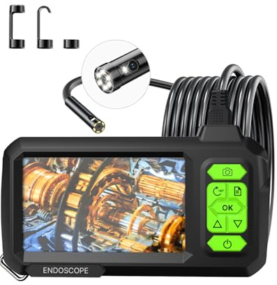 Pinci 4,3 Zoll Dual Lens Endoskop Inspektionskamera mit 8 LED-Lichtern, 1080P HD Drainage Endoskop Kamera, IP67 Wasserdichtes Endoskop 16.5FT Snake Endoskop Kameras, 180° Objektivumwandlung, Gadgets