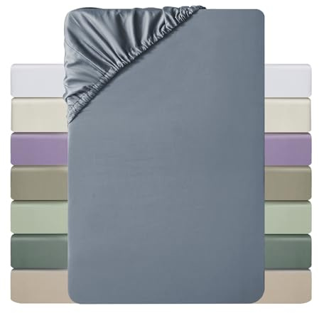 MILDLY Spannbettlaken 120x200 Satin Baumwolle Oeko-TEX AshleyBlau | 100% Langstapelige Baumwolle Seidig Luxus Bettlaken Spannbettlaken bis 25cm Matratzenhöhe, Oeko-Tex Zertifiziert