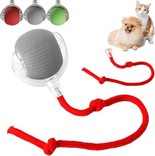 Rolling Ball,Interaktives Hundespielzeug Ball mit Schnur,Automatisch Rollender Ball für Kleine,Katzenspielzeug Elektrisch mit USB Aufladbar,Interactive Cat Toys Rolling Ball für Katzen Hunde