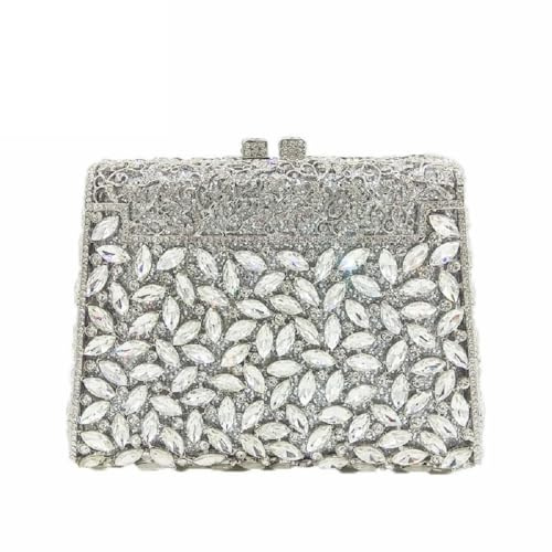 Boutique De FGG Bolso de mano de cristal para mujer, bolso formal de noche con diamantes de imitación, bolso de mano para boda, fiesta, mini, plateado, Mini