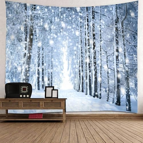 Musihy Wandteppich Wandbehang Tapisserie | Polyester Schnee Baum Winterlandschaft Wandteppich für Wohnzimmer, Zuhause, Zimmer, Wanddekoration | Grau Weiß, 150x130cm