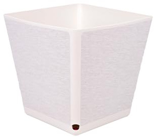 Cofan Macetero Decorativo para Interior | Maceta Cuadrada con Plato Integrado | Bola indicadora de riego | Color: Blanco o Mostaza | 3 Medidas y Capacidades (Blanco, 23,8 x 23,8 x 24 cm)
