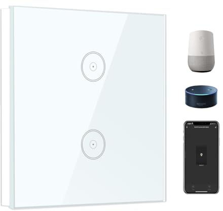 Zigbee Smart Light Switch, 2 Gang Touch Wall Switch, Compatible with Amazon Alexa/Google Home, APP Remote/Voice Control, Timer, Neutral Wire Required, White